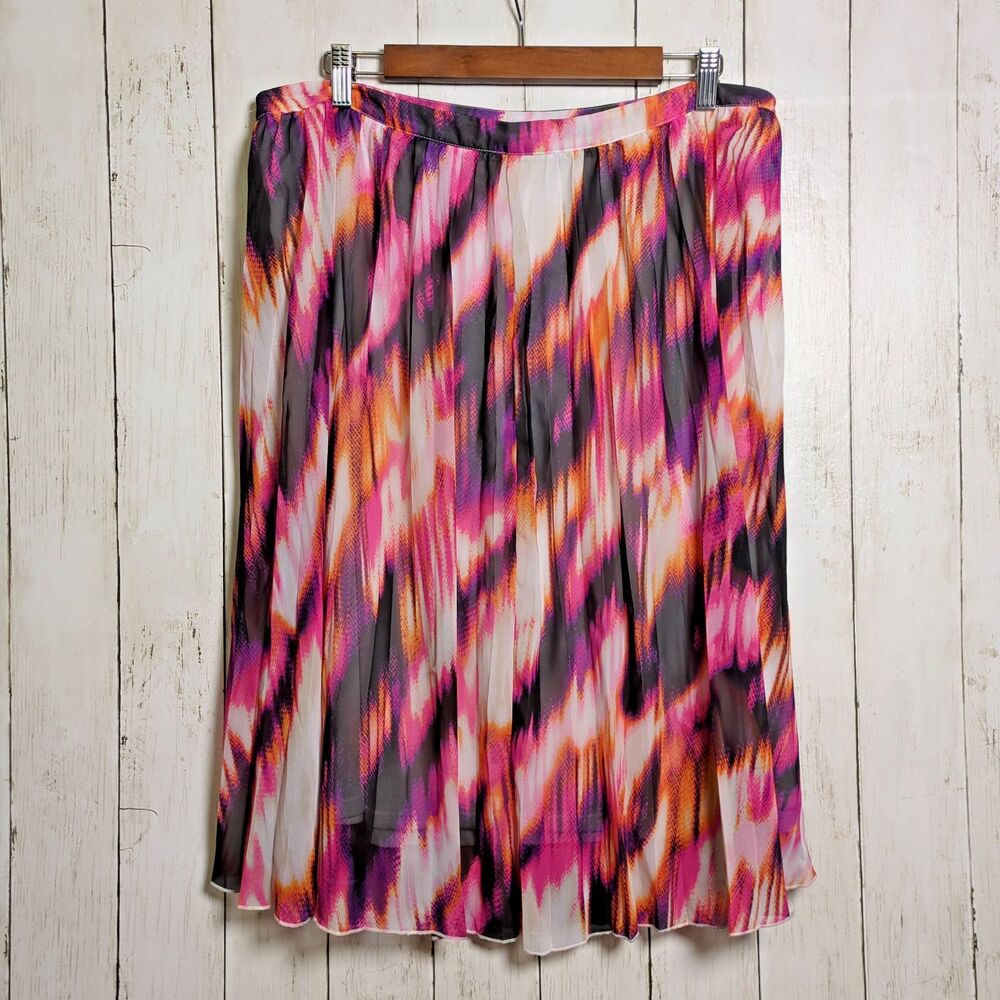 Abstract Chiffon A Line Midi Skirt Size 16 Pink Purple Orange Worthington